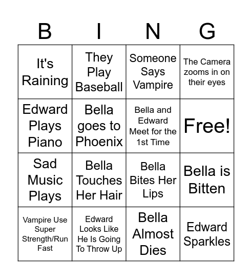 Twilight Bingo Card