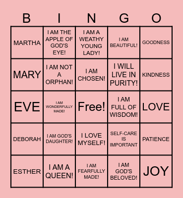 Purposely Pursuing Purity Bingo Card