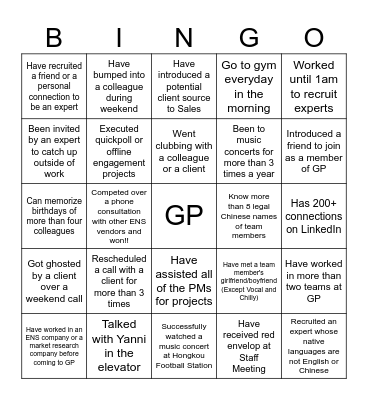 GP Insti Happy Hour Bingo ：） Bingo Card