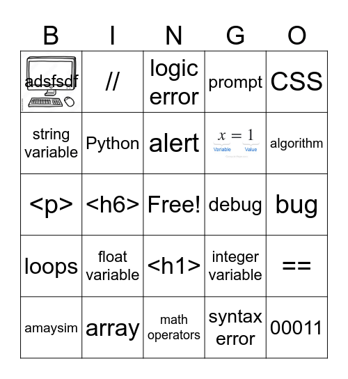 amaysim Technology Programming Bingo Card