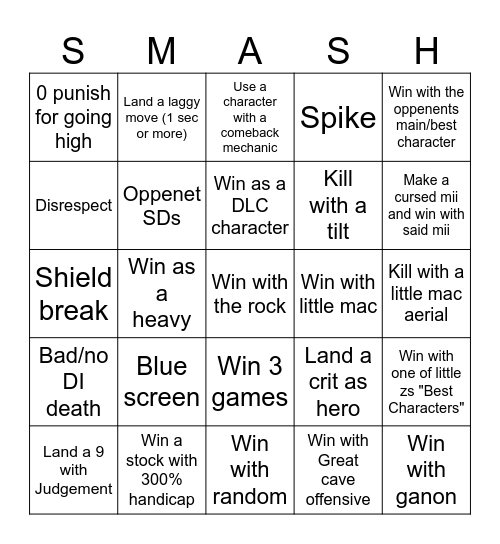 Smash Bingo Card