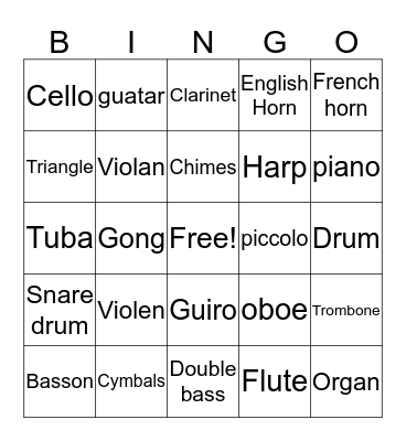 Instrement Bingo Card