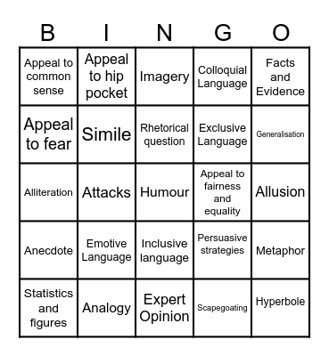 Persuasive Strategies Bingo Card