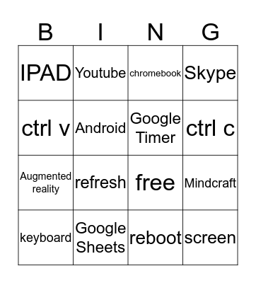 Technology Fun Bingo Card