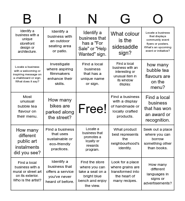 Commercial Corridor Quest Bingo Card