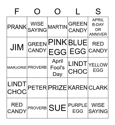 A  P  R  I  L Bingo Card