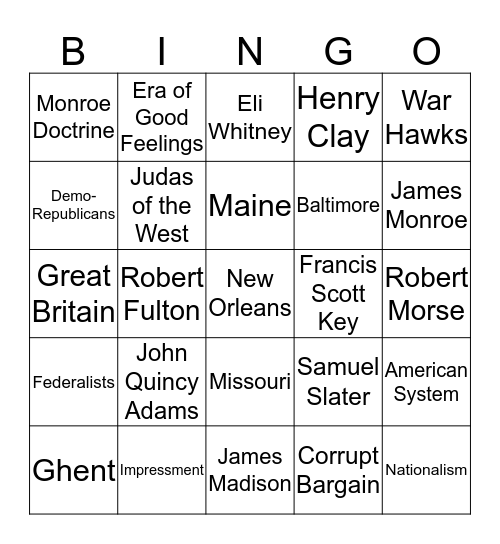 Madison- JQA Bingo Card