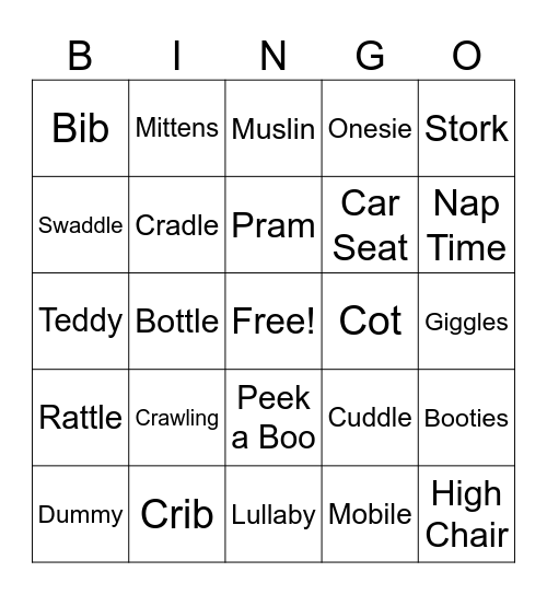 Baby Shower Bingo! Bingo Card