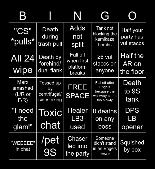 FFXIV Copied Factory bingo Card