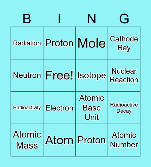 Radioactivity Bingo Card