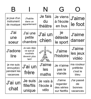 Bonjour! Bingo Card
