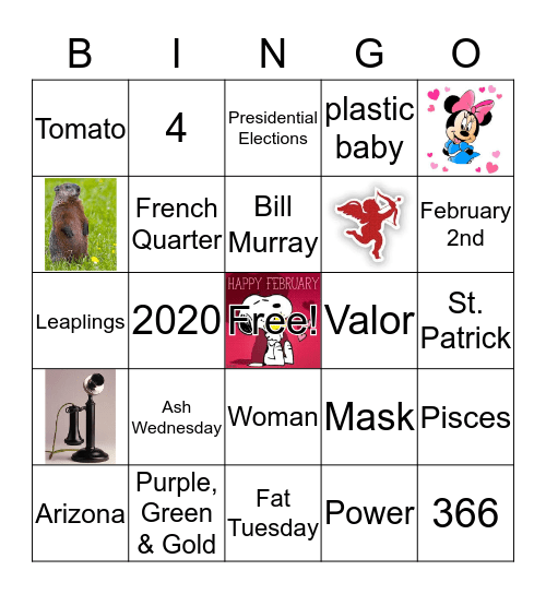 February Holidays Bingo Card