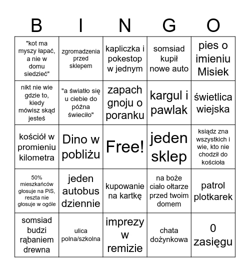 polskie zadupie bingo Card