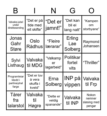 Valvake 2023 Bingo Card