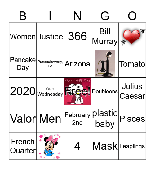 February Holidays Bingo Card