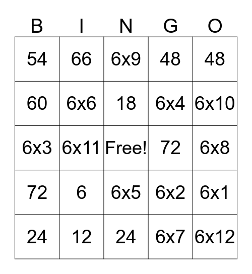 6's Bingo Card