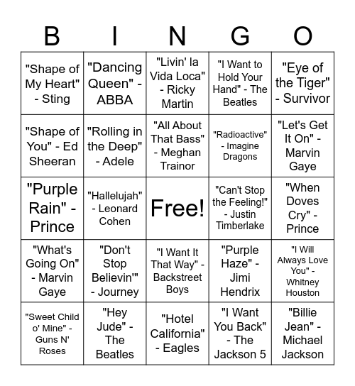 Joynt Brewing Co. Music Bingo Vol.1 Bingo Card