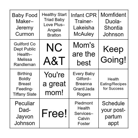 Baby Shower Bingo Card