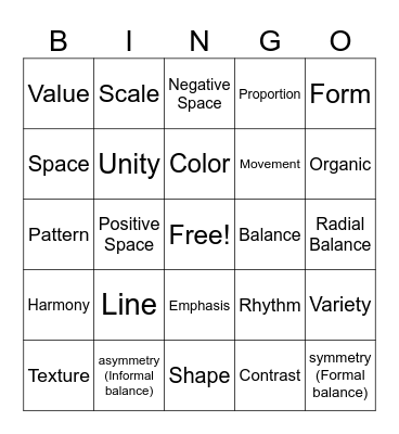 Elements and Principles of Art Bingo Card