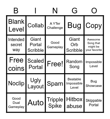 Recent Tab Bingo (Geometry Dash) Bingo Card
