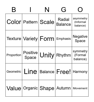 Elements and Principles of Art Bingo Card