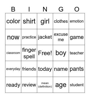 Review Bingo Card