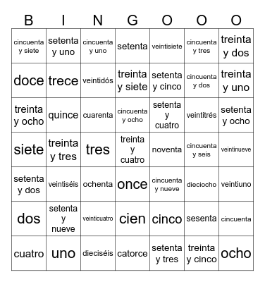Números Bingo Card