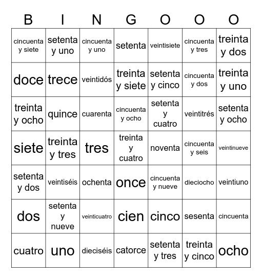 Números Bingo Card