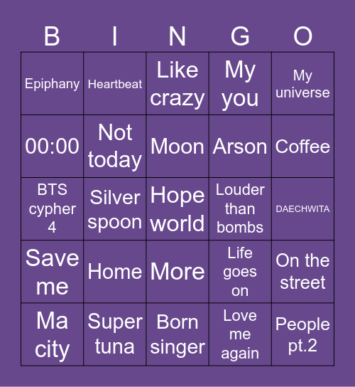 @Luv4_yoon Bingo Card