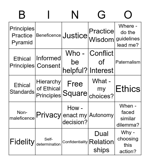 Ethics Midterm Bingo Card