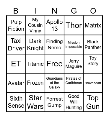 Movie Clip Bingo Card