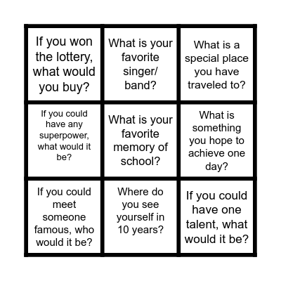 Getting to Know You Bingo Card