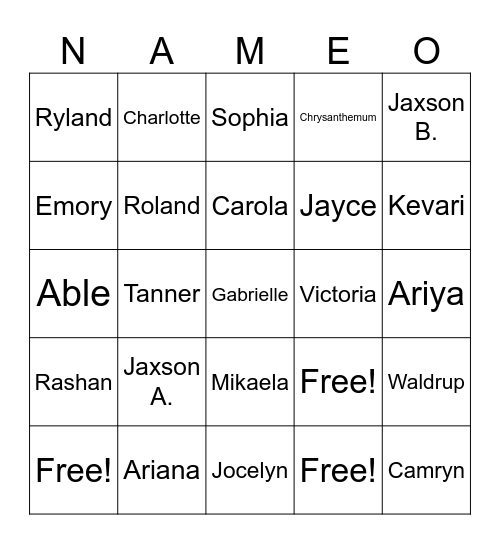 Name BINGO Card