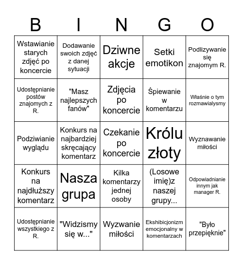 Bingo psychofańskie Bingo Card