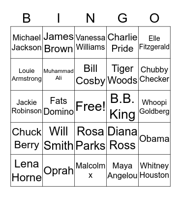 Black Celebrities Bingo Card