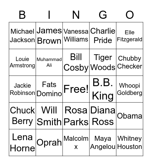 Black Celebrities Bingo Card