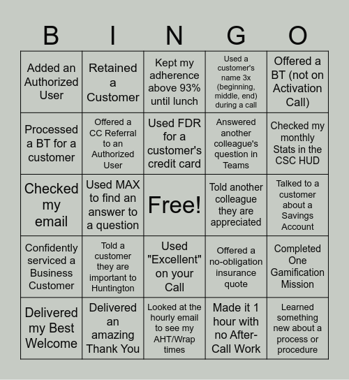 Cardinal Credit Card Bingo!! Bingo Card