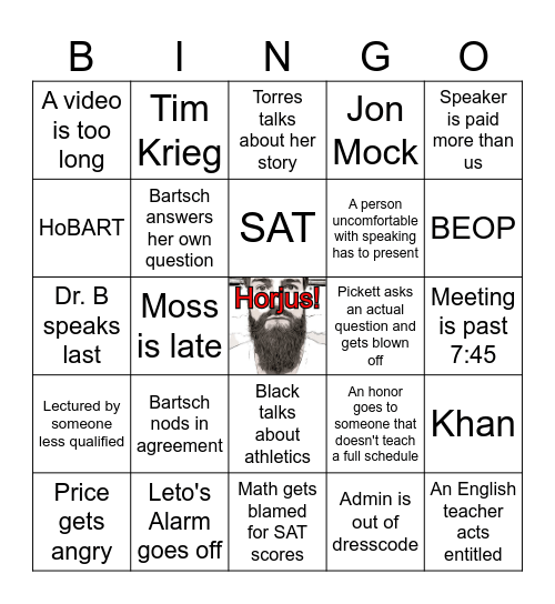 Wednesday Bingo Card