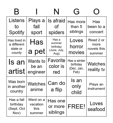 Central Middle School Getting to Know You Bingo Card