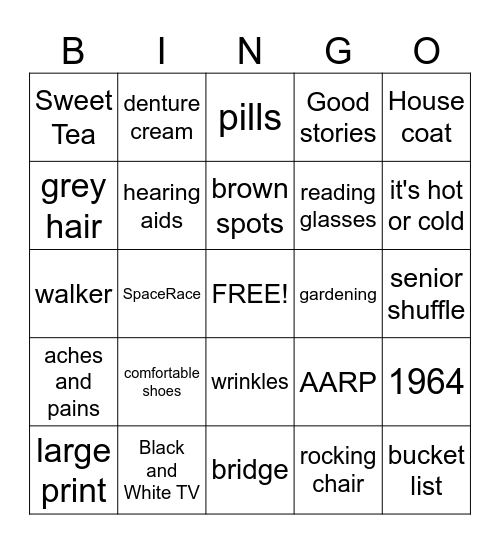 Old Age Bingo Card