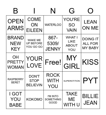 #1- CLASSIC POP HITS Bingo Card