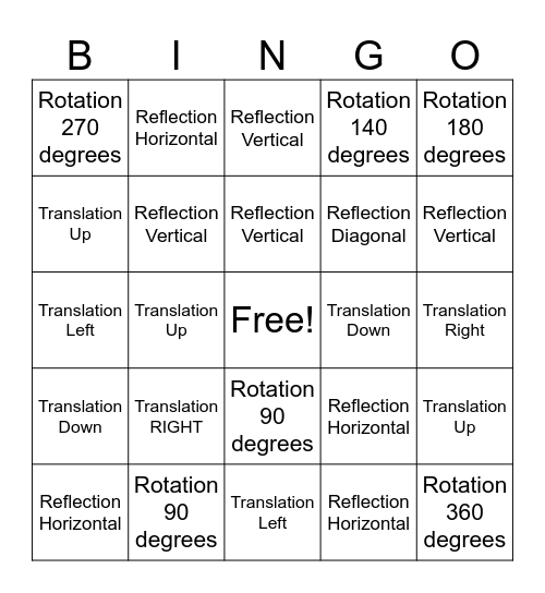 Transformations Bingo Card