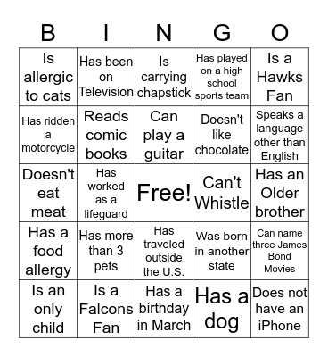 Getting To Know You Bingo Card