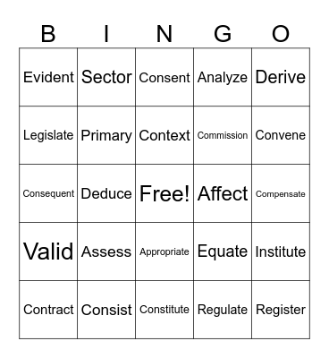 Vocabulary Bingo Card