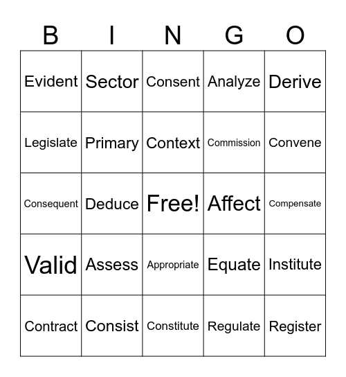 Vocabulary Bingo Card