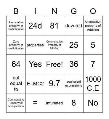 Math Bingo 9/8/23 Bingo Card