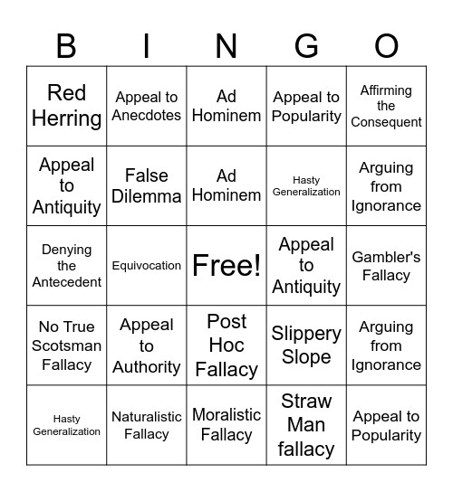Fallacy Bingo Card