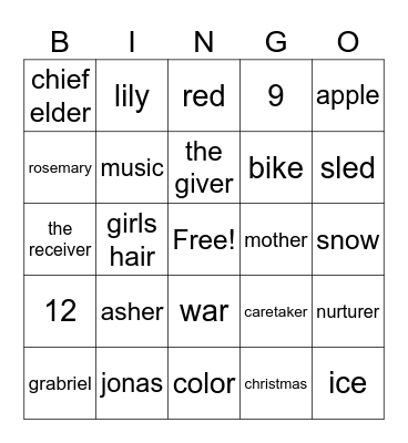 The Giver Bingo Card