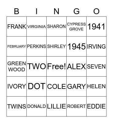 Dorothy's 75th Birthday  Bingo Card