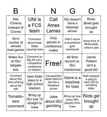 Iowa-Iowa State Bingo Card